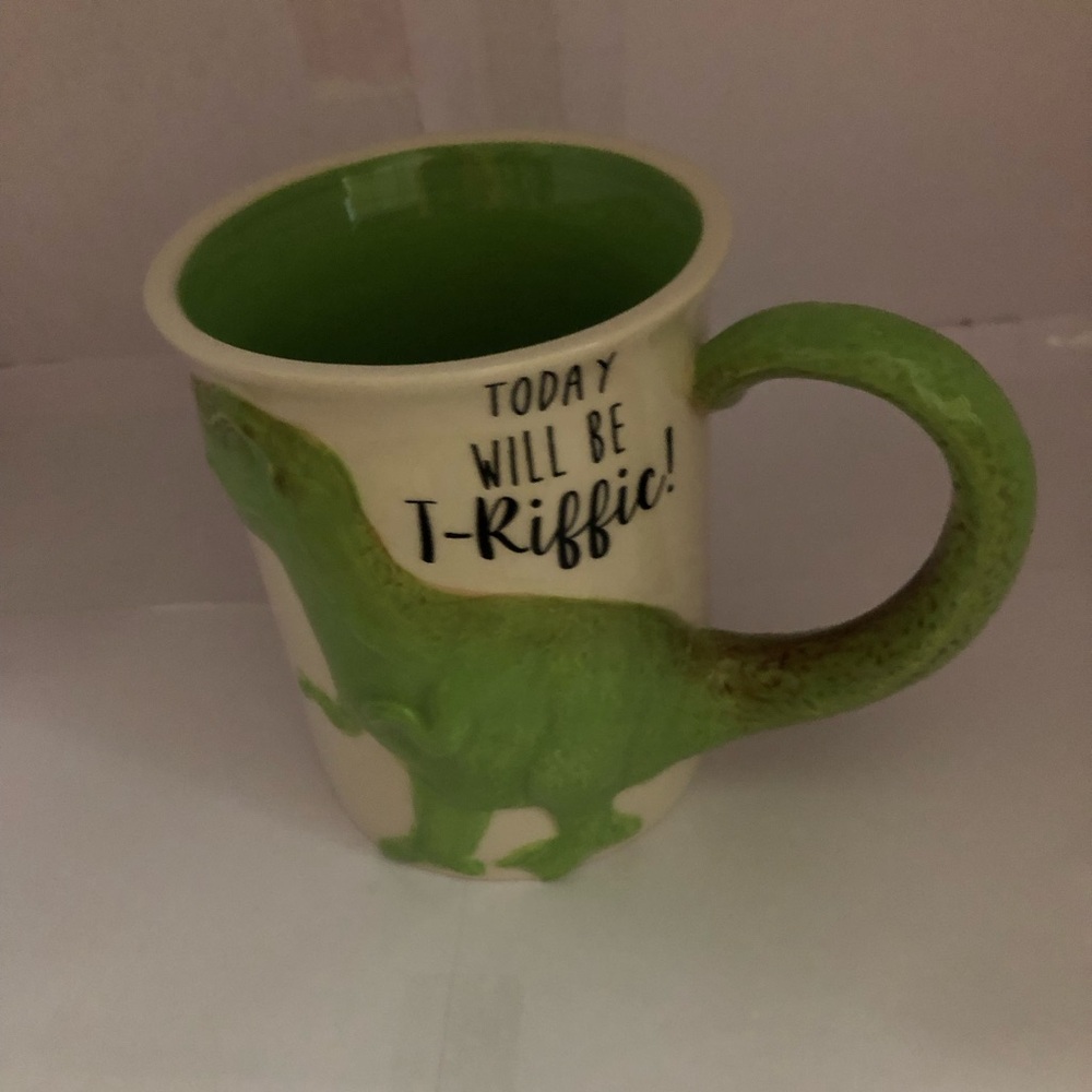 Enesco Today Will Be T-Riffic! Ceramic Mug T-Rex Tea-Riffic Green 3-D Dinosaur